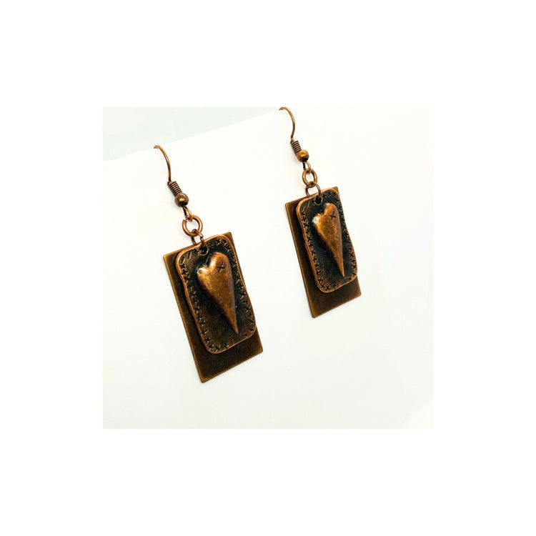 Copper Layered Metal Heart Dangle Earring