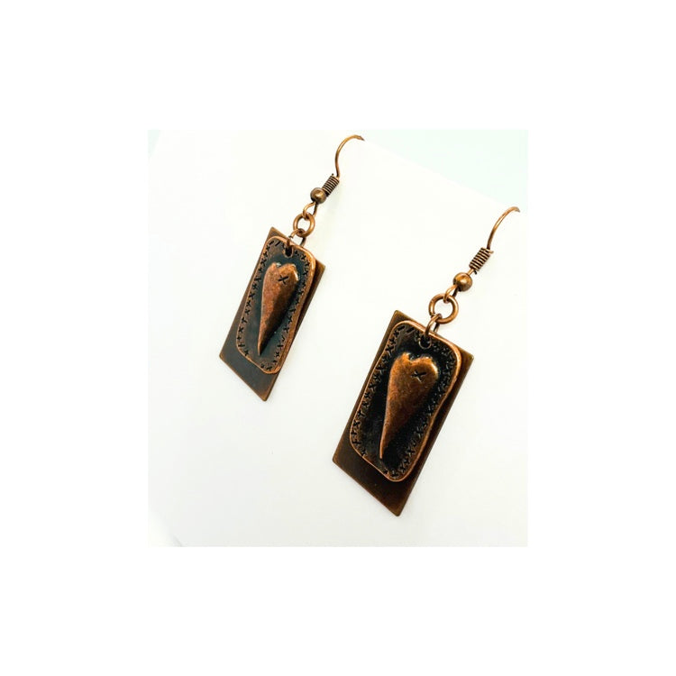 Copper Layered Metal Heart Dangle Earring