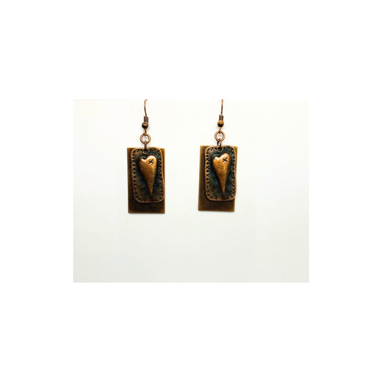 Copper Layered Metal Heart Dangle Earring