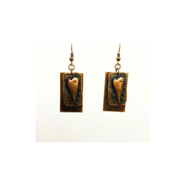 Copper Layered Metal Heart Dangle Earring