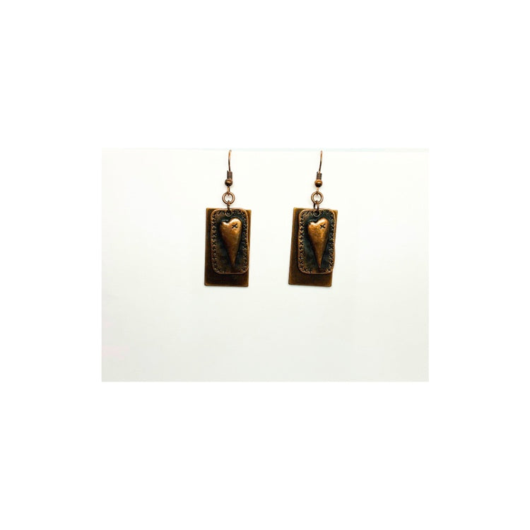 Copper Layered Metal Heart Dangle Earring