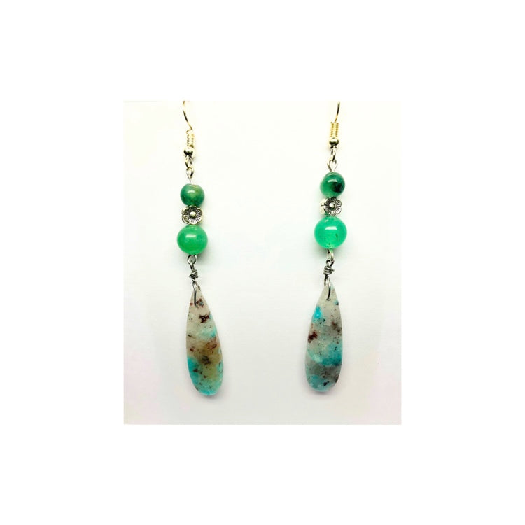 Blue Green Teardrop Calcite Gemstone Dangle earring