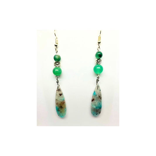 Blue Green Teardrop Calcite Gemstone Dangle earring