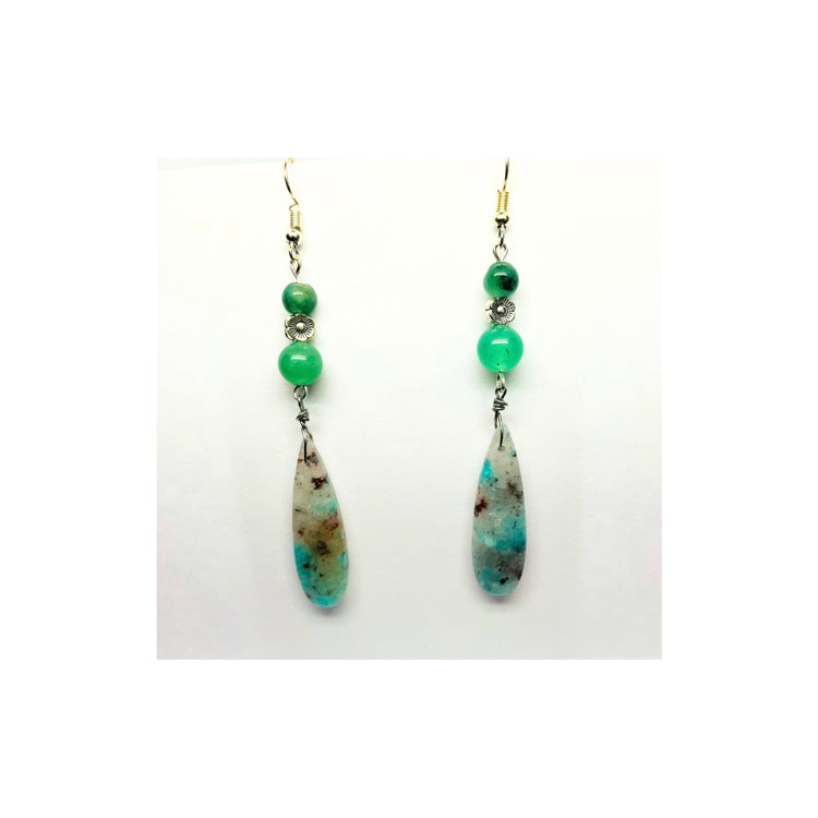 Blue Green Teardrop Calcite Gemstone Dangle earring