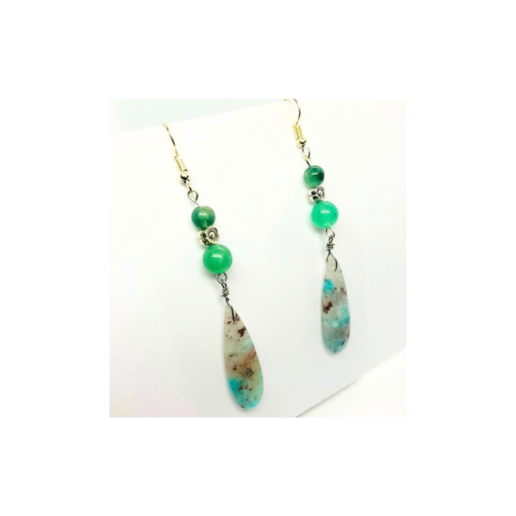 Blue Green Teardrop Calcite Gemstone Dangle earring