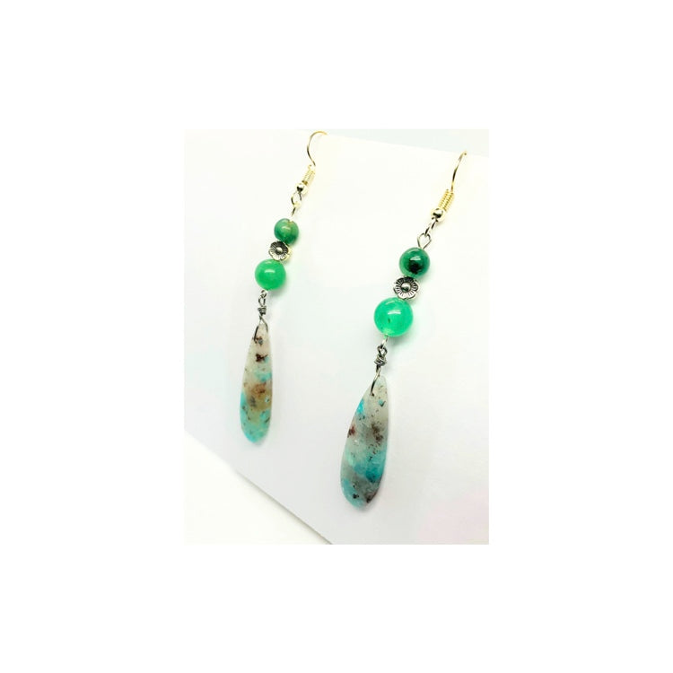 Blue Green Teardrop Calcite Gemstone Dangle earring