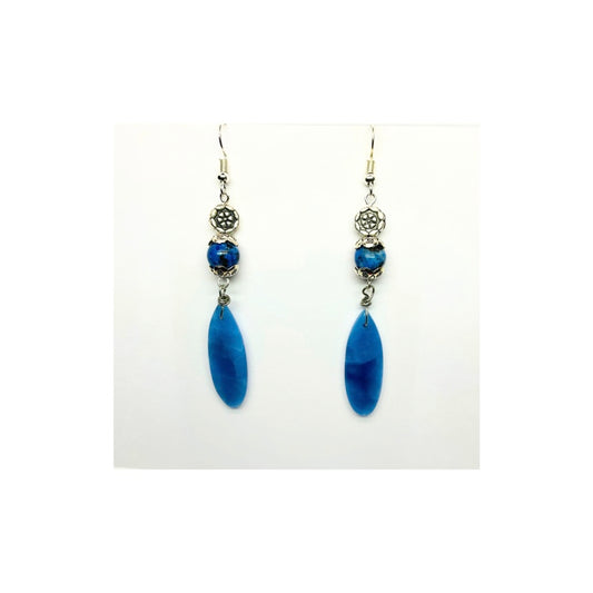 Natural Blue Onyx Teardrop Gemstone Earrings