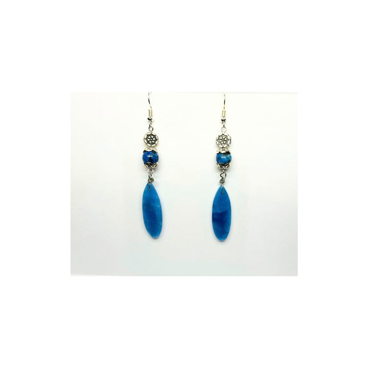 Natural Blue Onyx Teardrop Gemstone Earrings