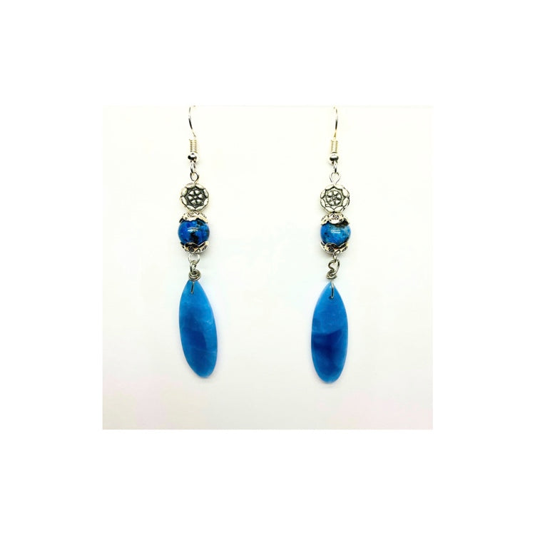 Natural Blue Onyx Teardrop Gemstone Earrings