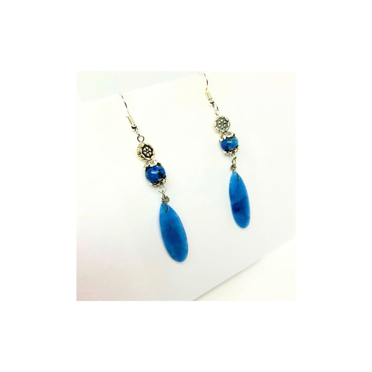 Natural Blue Onyx Teardrop Gemstone Earrings