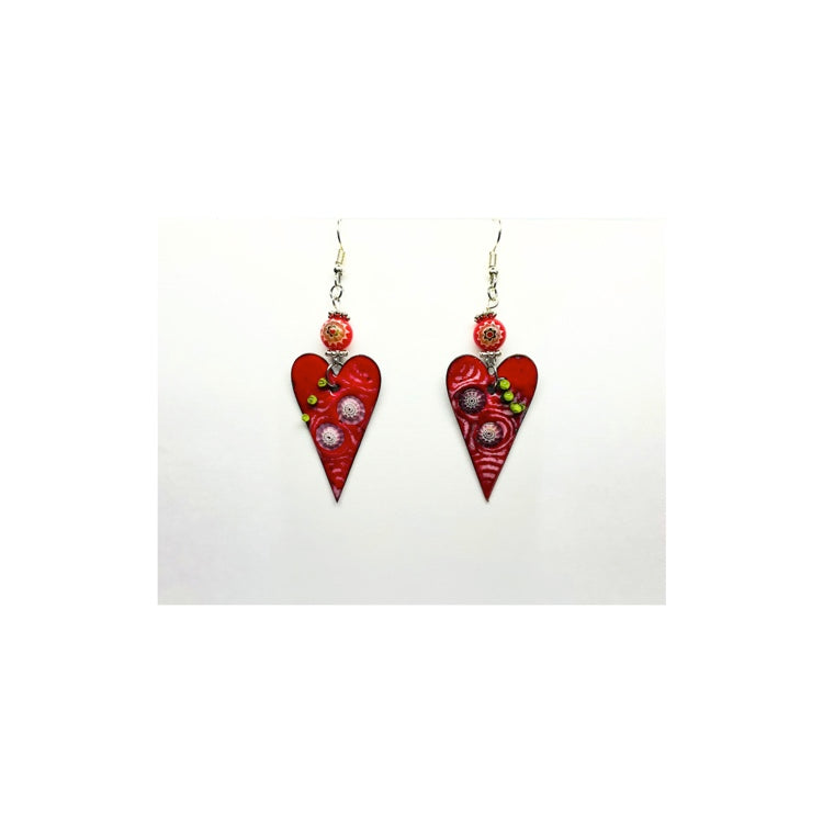 Whimsical Copper Enameled Red Heart Dangle Earrings
