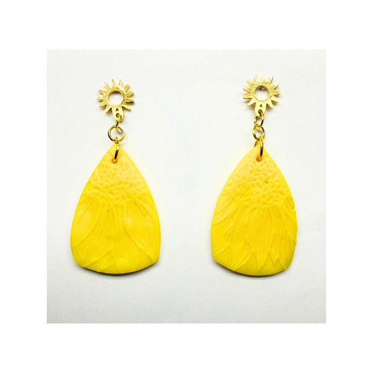 Yellow Sunflower Dangle Earrings with Gold Stud