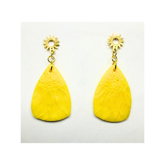 Yellow Sunflower Dangle Earrings with Gold Stud