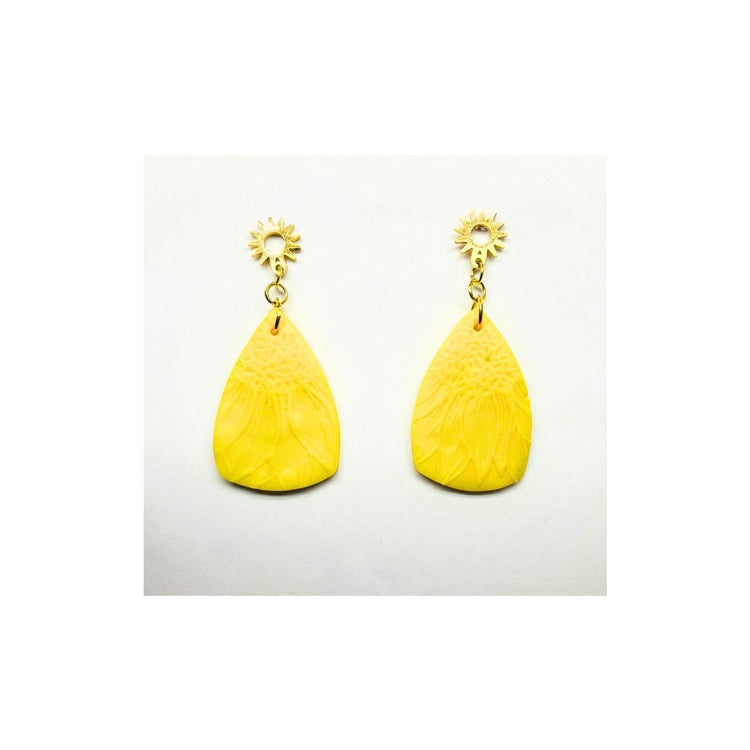 Yellow Sunflower Dangle Earrings with Gold Stud
