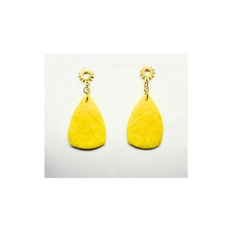Yellow Sunflower Dangle Earrings with Gold Stud