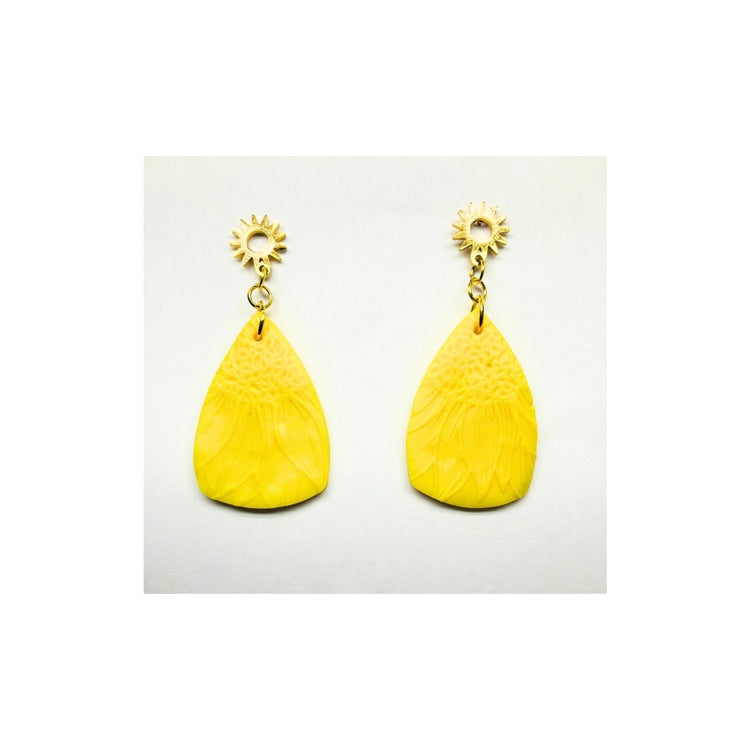 Yellow Sunflower Dangle Earrings with Gold Stud