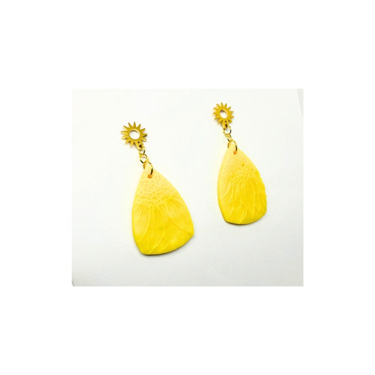Yellow Sunflower Dangle Earrings with Gold Stud