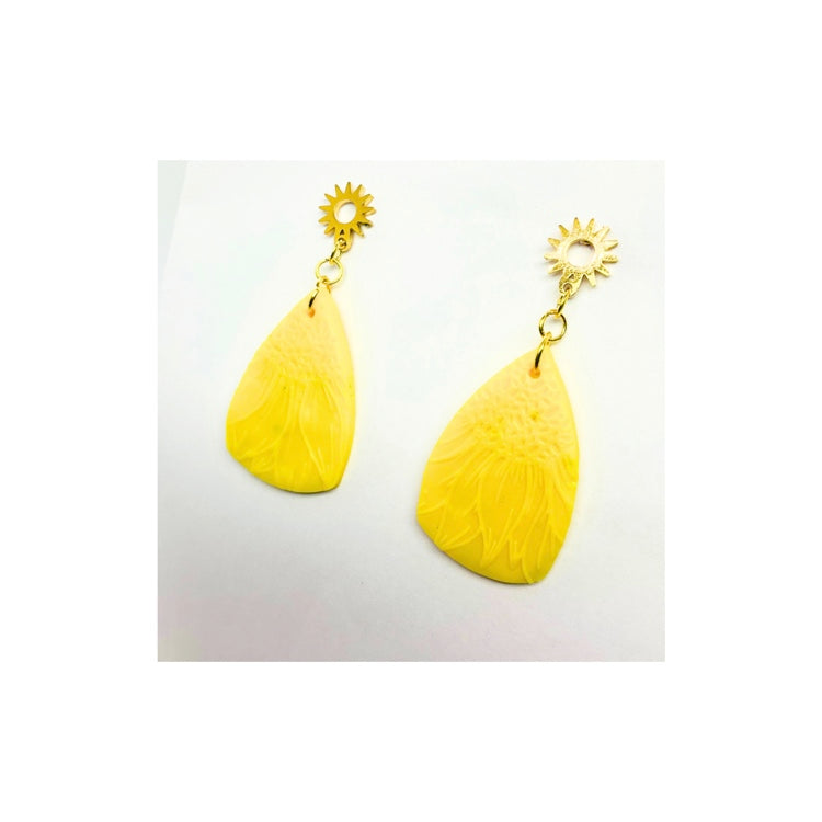 Yellow Sunflower Dangle Earrings with Gold Stud