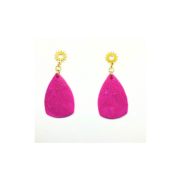 Hot Pink Sunflower Dangle Earring with Gold Stud