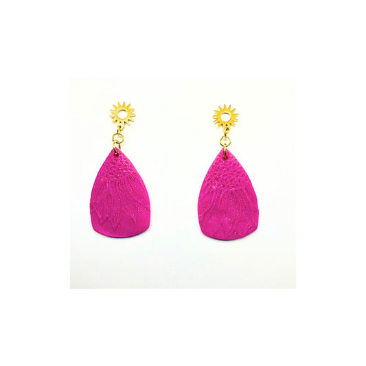 Hot Pink Sunflower Dangle Earring with Gold Stud