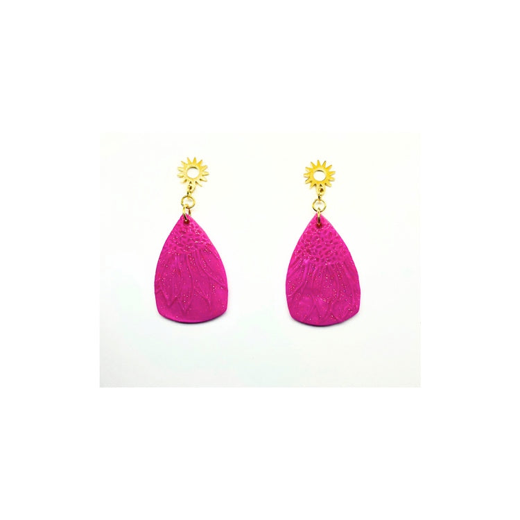 Hot Pink Sunflower Dangle Earring with Gold Stud
