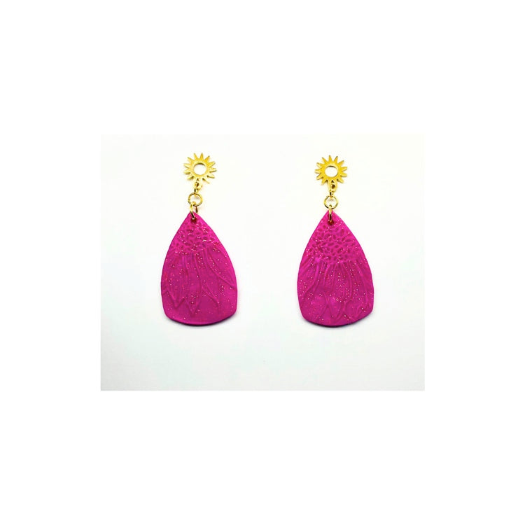 Hot Pink Sunflower Dangle Earring with Gold Stud