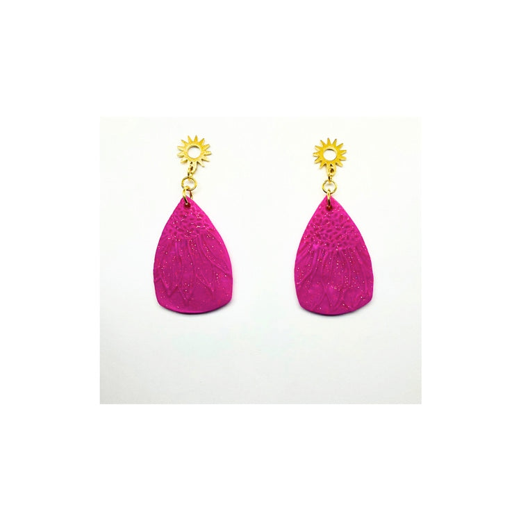 Hot Pink Sunflower Dangle Earring with Gold Stud