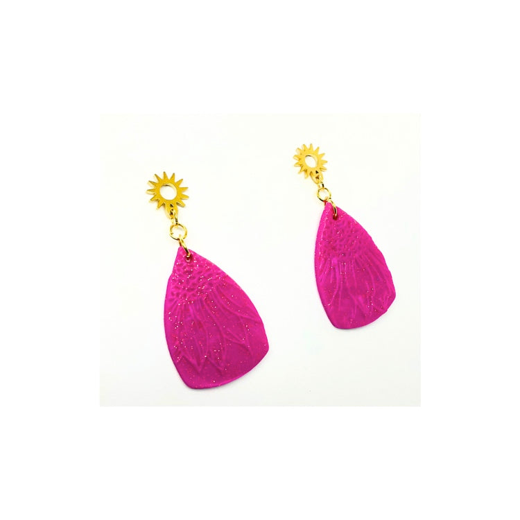 Hot Pink Sunflower Dangle Earring with Gold Stud