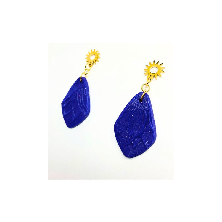 Raisin Purple Sunflower Dangle Earrings with Gold Stud