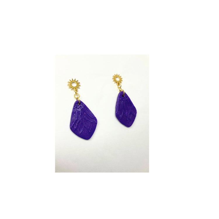 Raisin Purple Sunflower Dangle Earrings with Gold Stud