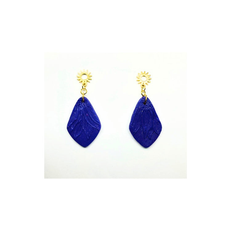 Raisin Purple Sunflower Dangle Earrings with Gold Stud