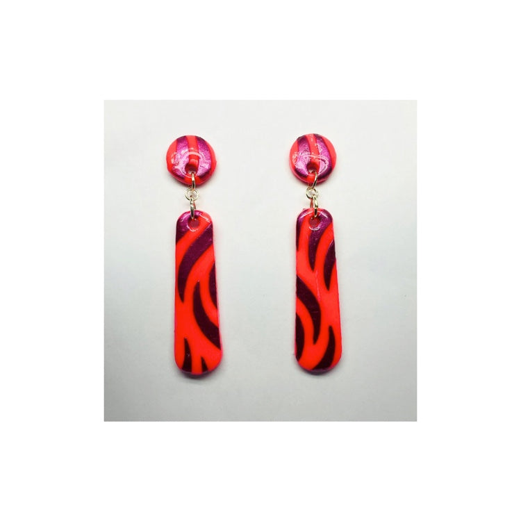 Neon Pink and Purple Dangle Earrings