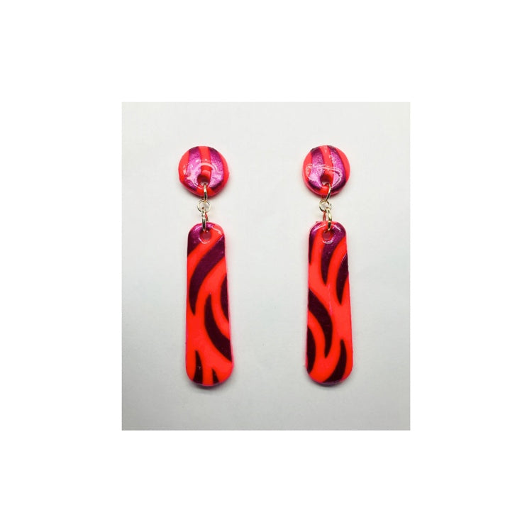 Neon Pink and Purple Dangle Earrings