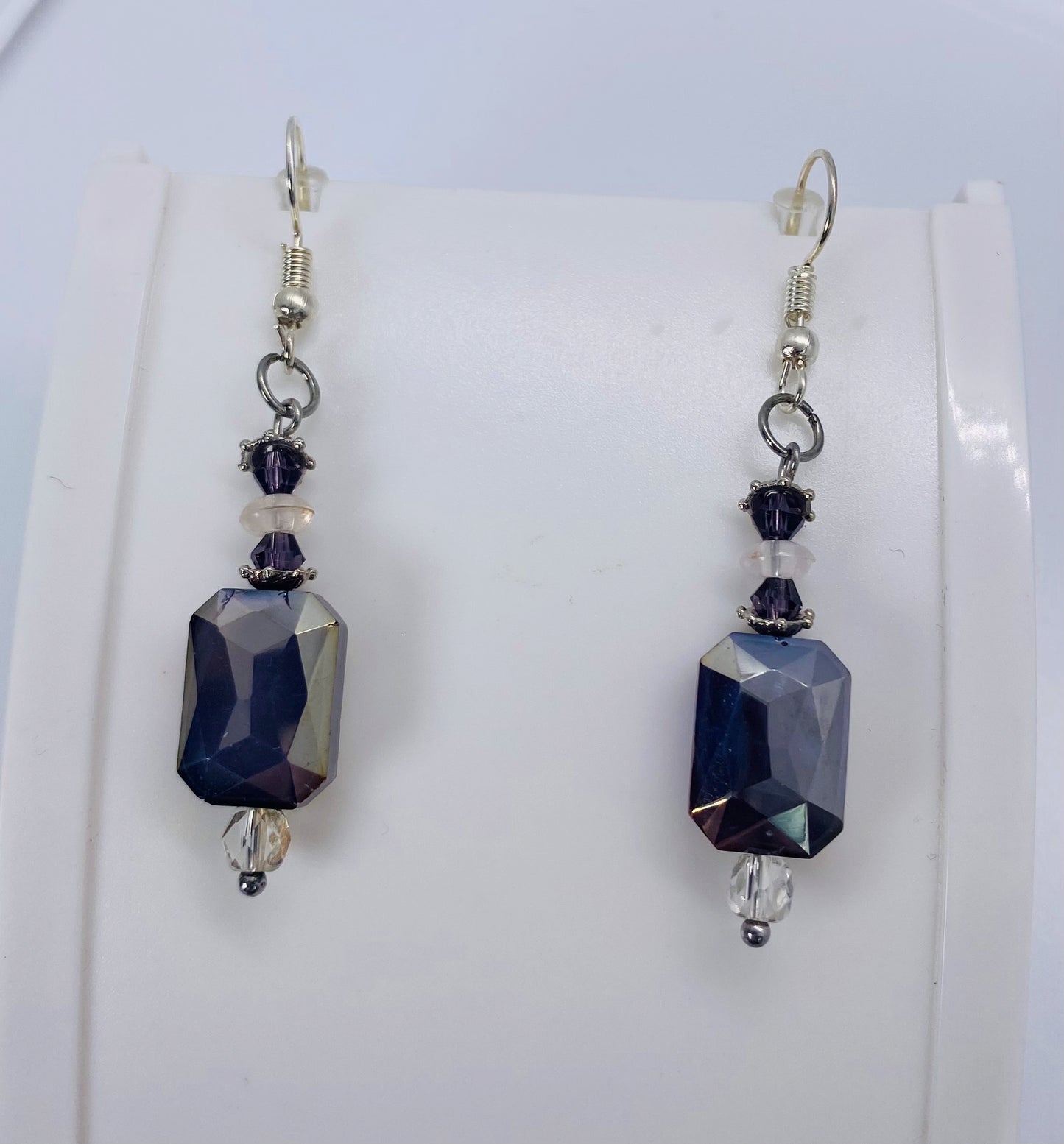 Czech Smoky Purple Gray Glass Dangle Earrings