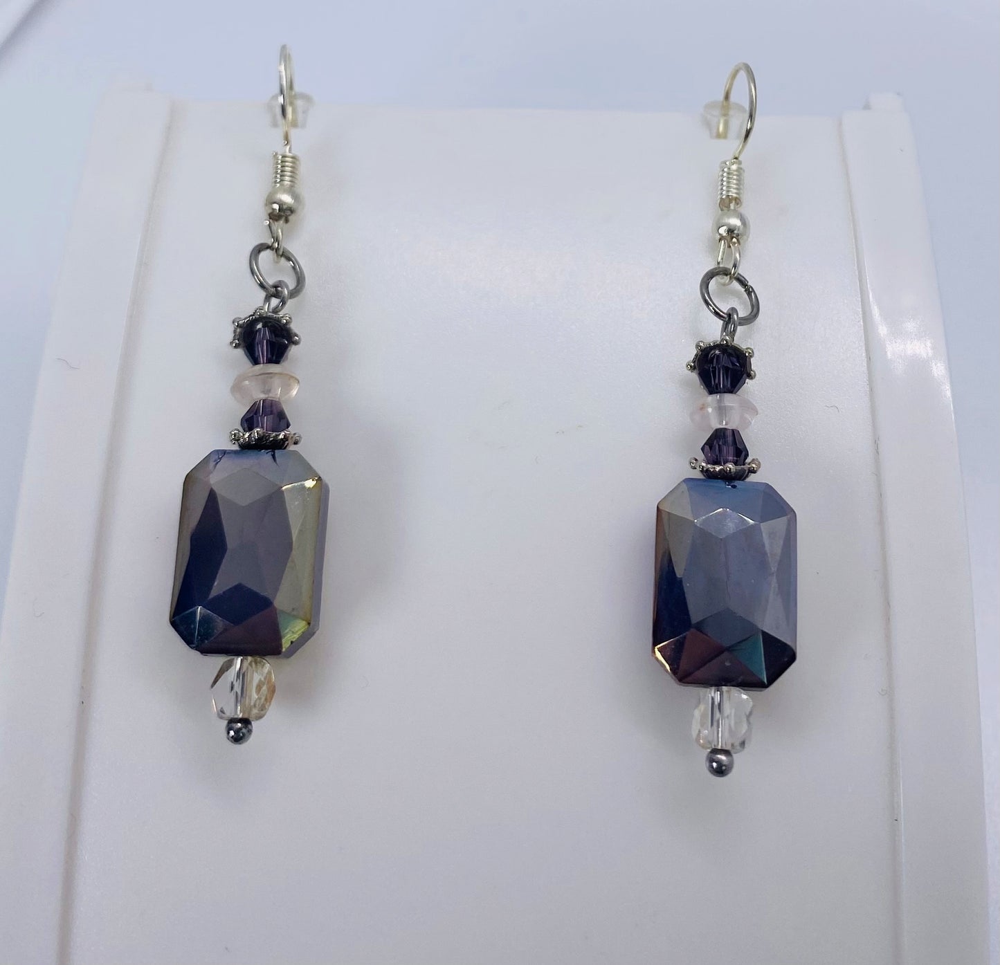 Czech Smoky Purple Gray Glass Dangle Earrings