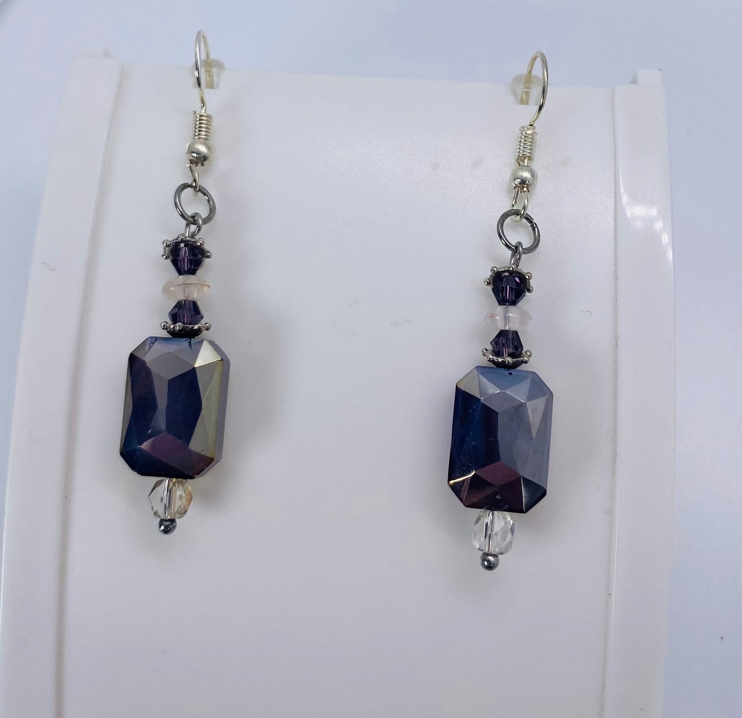 Czech Smoky Purple Gray Glass Dangle Earrings