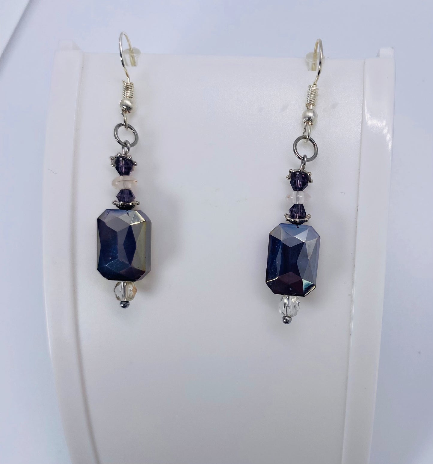 Czech Smoky Purple Gray Glass Dangle Earrings