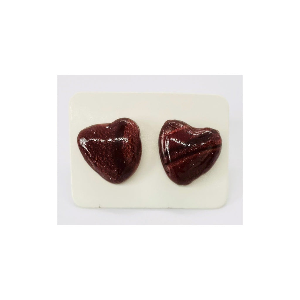 Stud Earrings Set of -Handmade Dark Brown Clay Heart Shapes