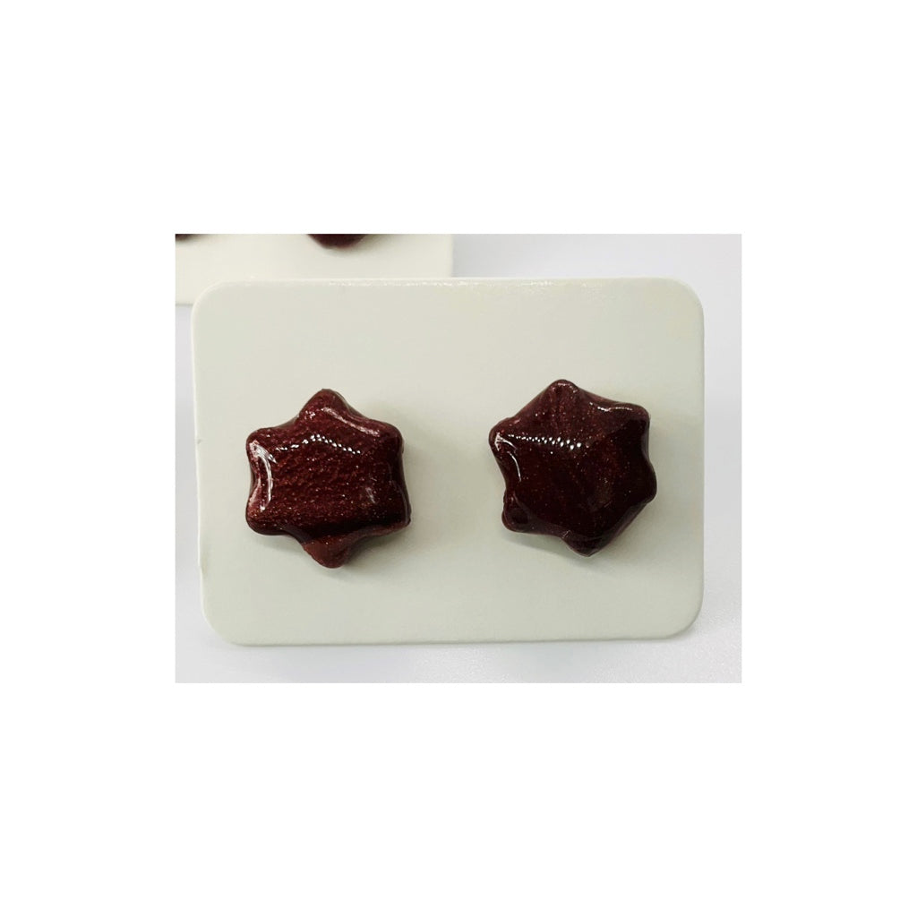 Stud Earrings Set of -Handmade Dark Brown Clay Heart Shapes