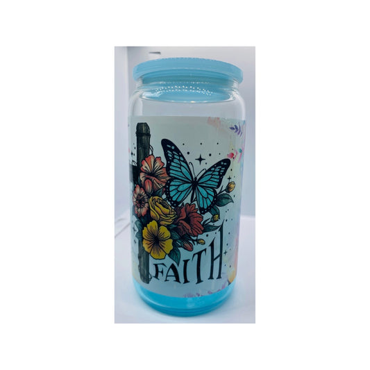 Blue Gradient 16 Ounce Glass Faith Tumbler