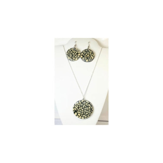 Black and White Cane Motif Earrings and NecklaceSet
