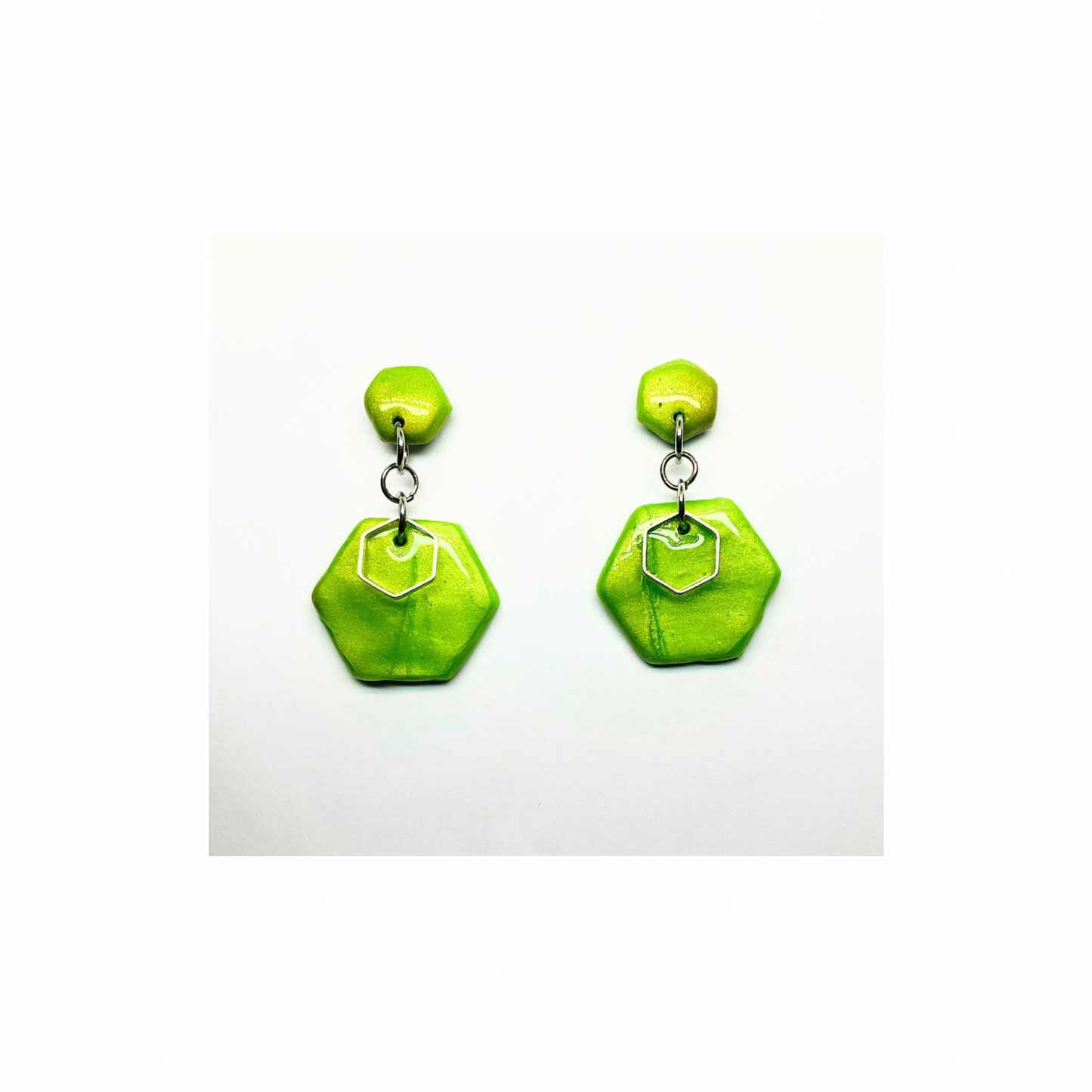 Apple Green Hexagon Shape Dangle Earring