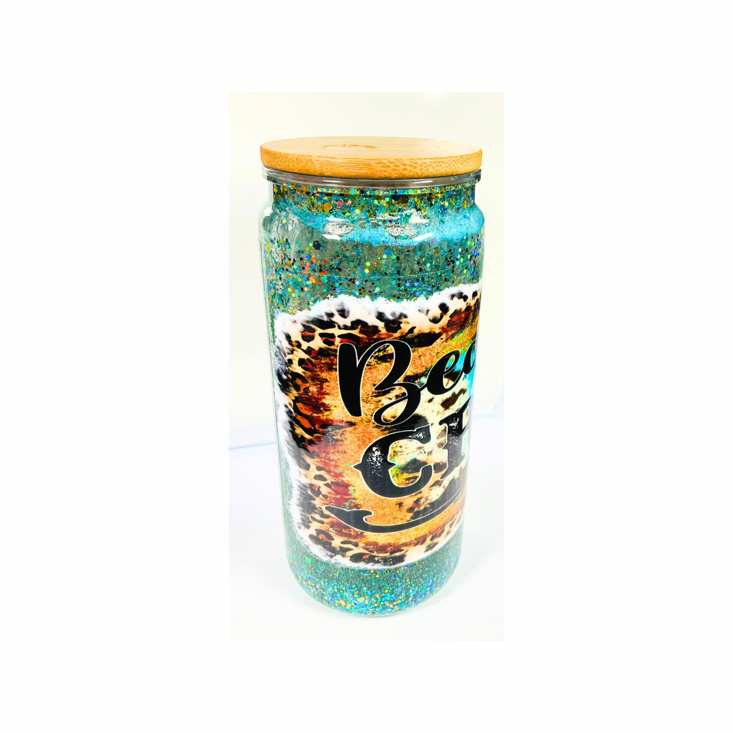 Beautiful Crazy Glitter 20oz Tumbler - Elegant Design with UV Decal Finish Western Style Handmade Turquoise Bottle Drinkware with Wood Lid & Straw Plastic