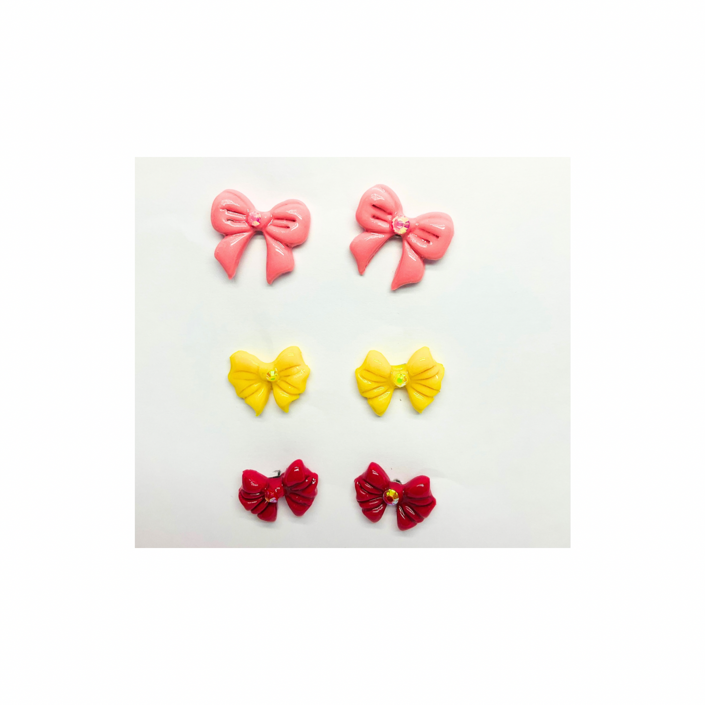 Bow Stud Earrings in Pink, Yellow, and Red