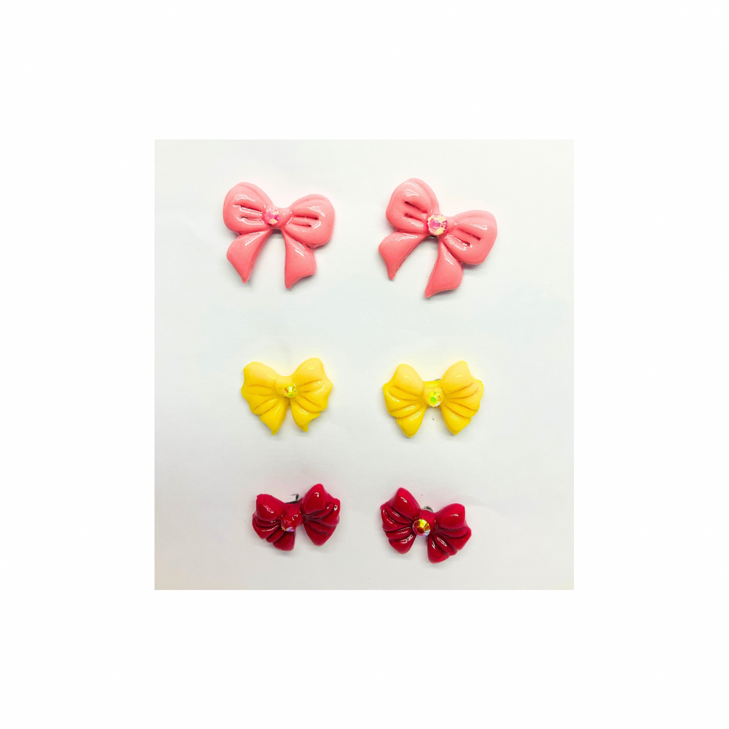 Bow Stud Earrings in Pink, Yellow, and Red