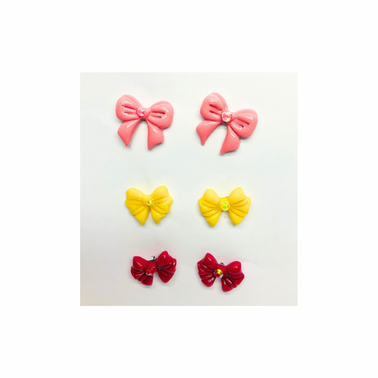 Bow Stud Earrings in Pink, Yellow, and Red