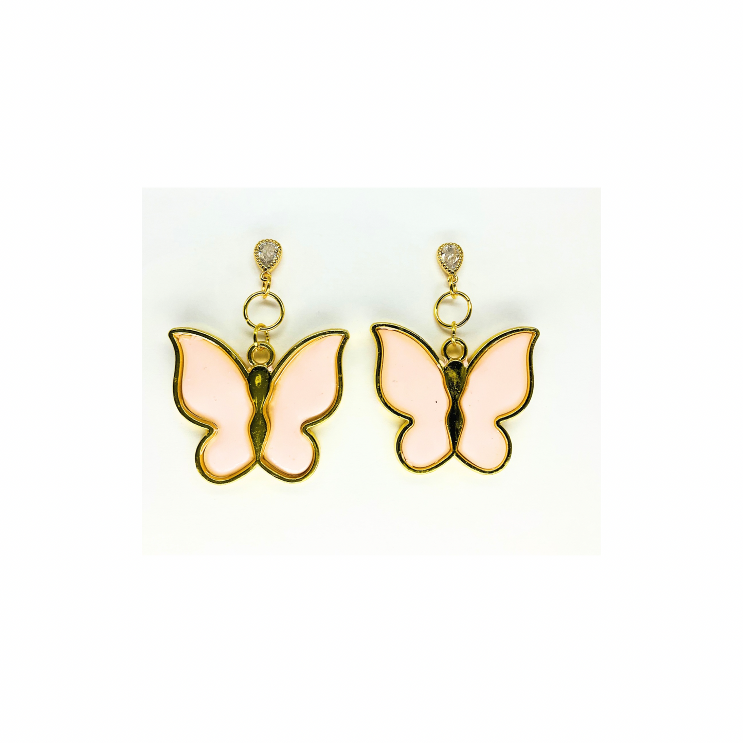 Pink and Gold Butterfly Dangle with Rhinestone Stud Earrings-Crafting By BB