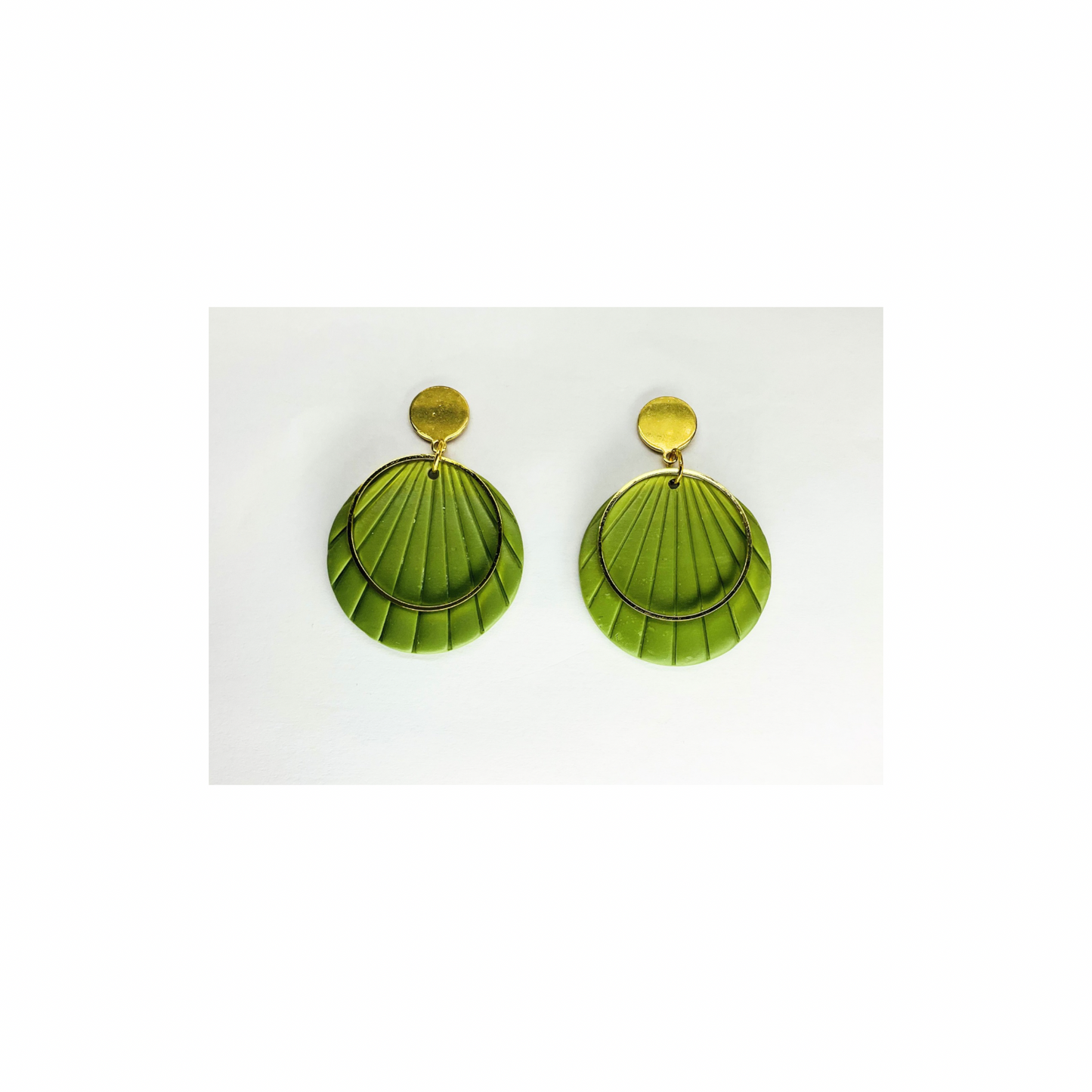 Green Circle  Dangle with Gold Accents and Gold Button Stud Earrings-Crafting By BB
