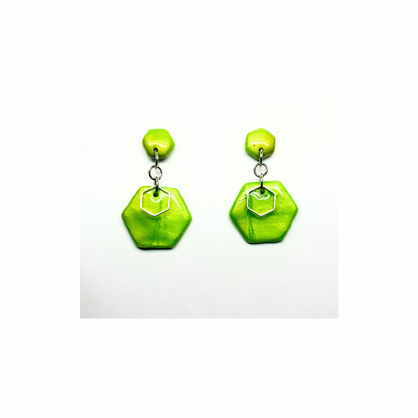 Apple Green Hexagon Shape Dangle Earring
