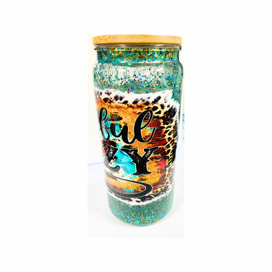 Beautiful Crazy Glitter 20oz Tumbler - Elegant Design with UV Decal Finish Western Style Handmade Turquoise Bottle Drinkware with Wood Lid & Straw Plastic
